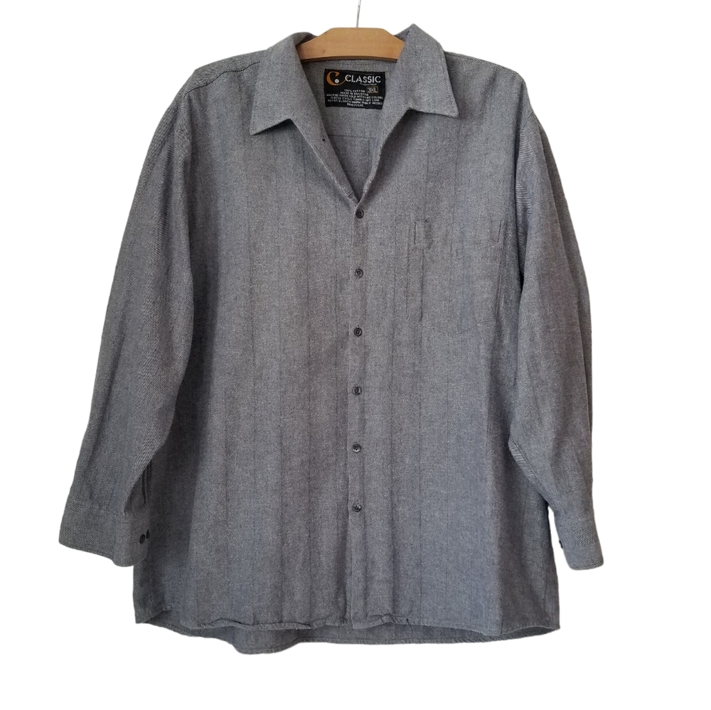 Classic Rugged Wear Mens 3XL Long Sleeve Button Up Shirt Collared Gray